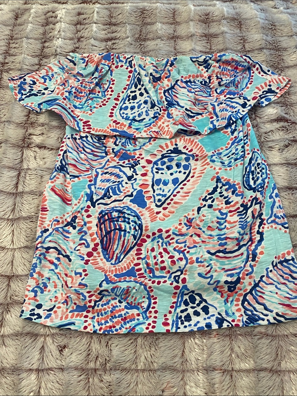 Lilly Pulitzer Off-Shoulder Shell-Print Top in Aqua, Coral & Navy